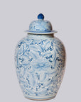 Blue and White Rustic Rose Porcelain Lidded Jar