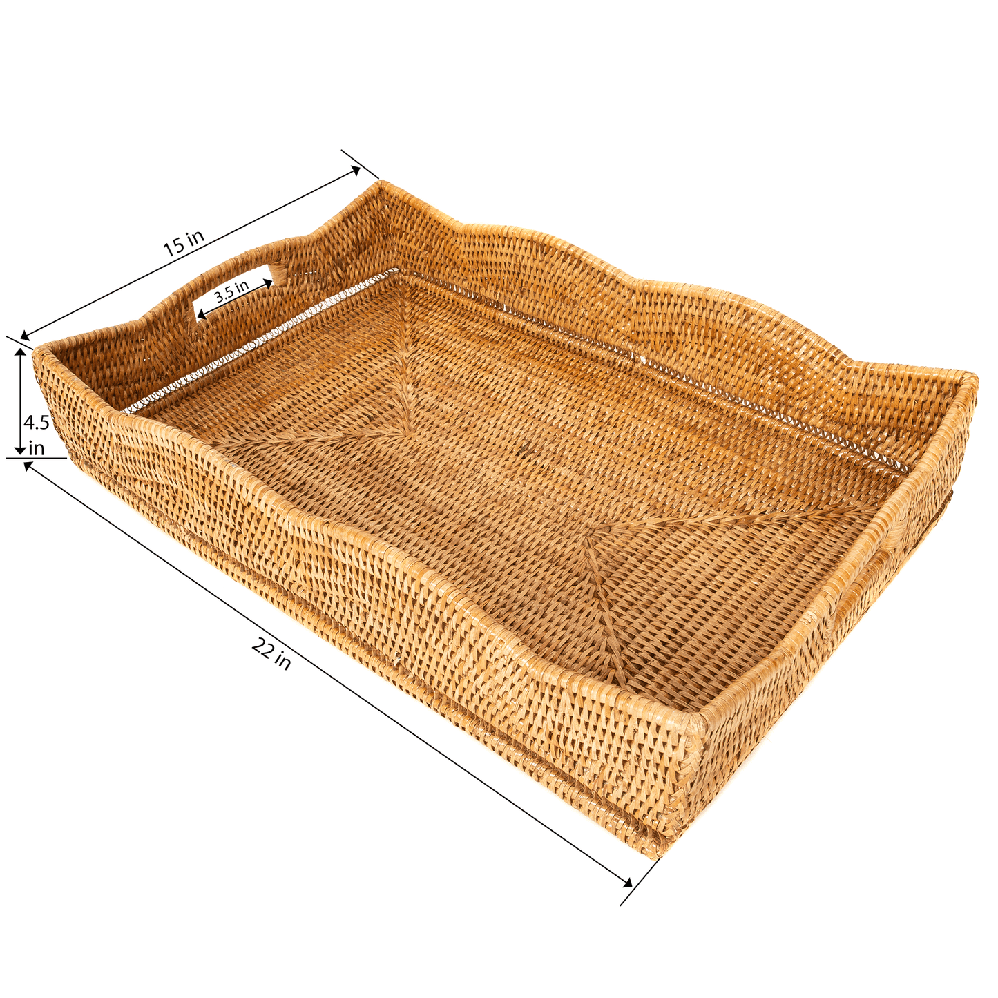 Artifacts Rattan Scallop Collection Rectangular Tray: White Wash