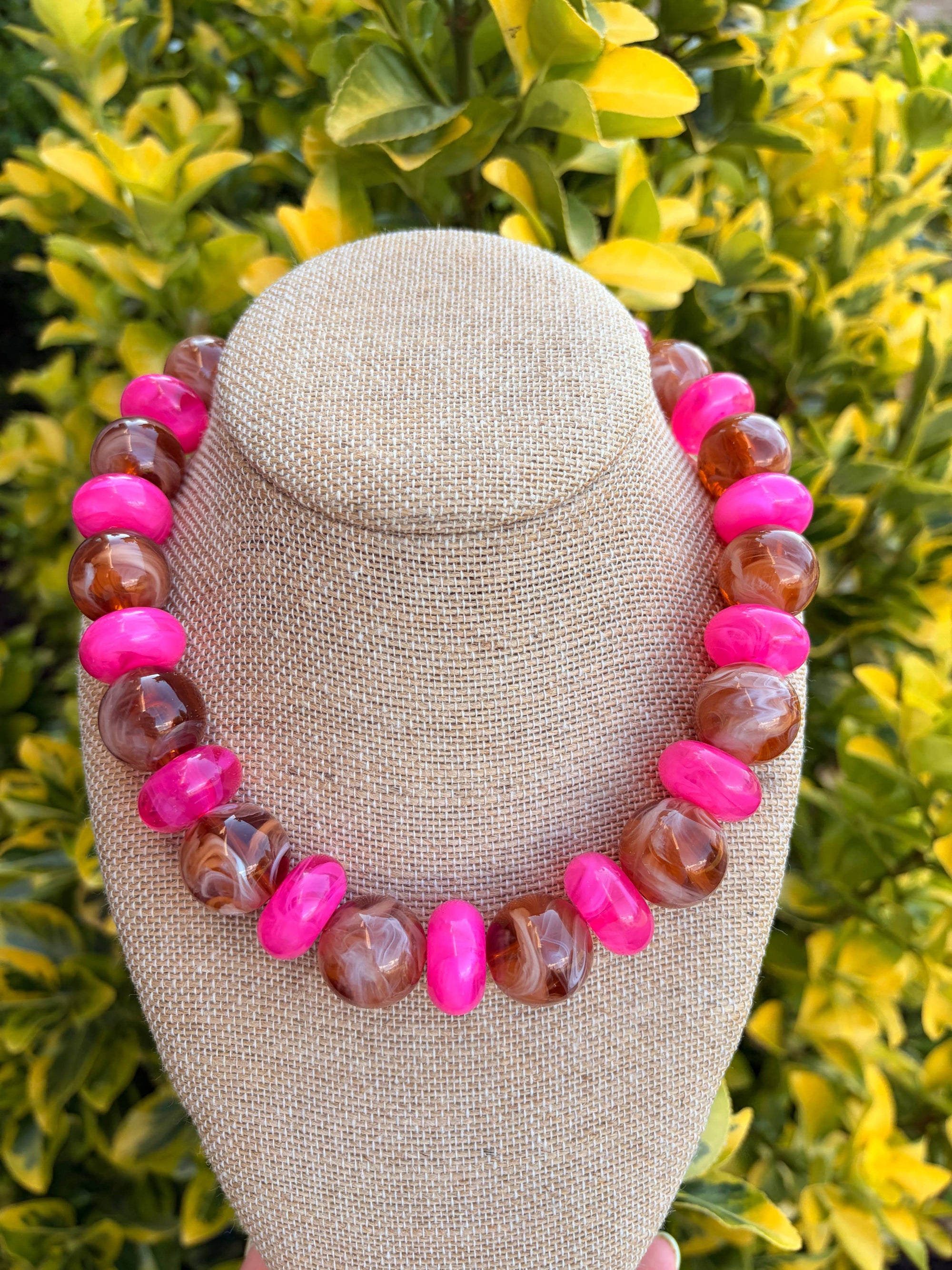 Brown + Pink Bubble Pop Necklace 