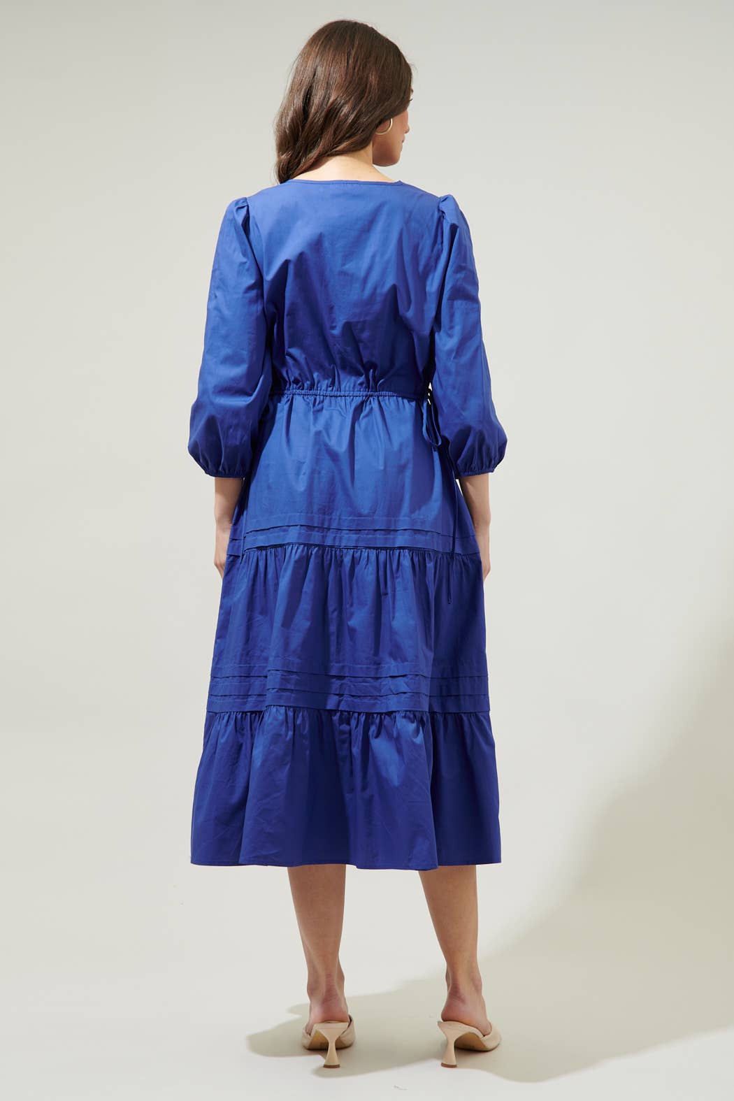 Atelier Poplin Tiered Midi Dress: Navy / XS
