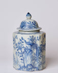 Blue and White Porcelain Golden Pheasant Ribbed Lidded Jar