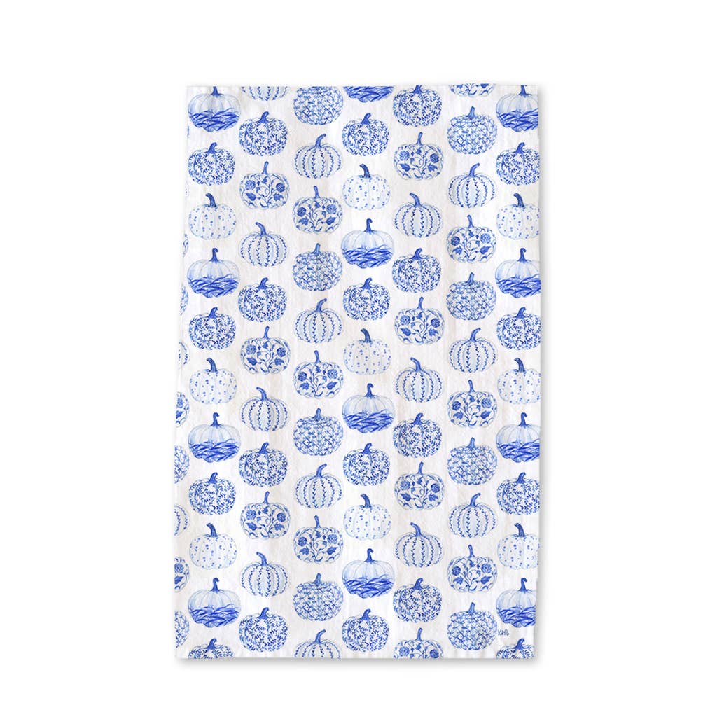 Toile Blue Pumpkins Towel - Chinoiserie Fall Tea Towel