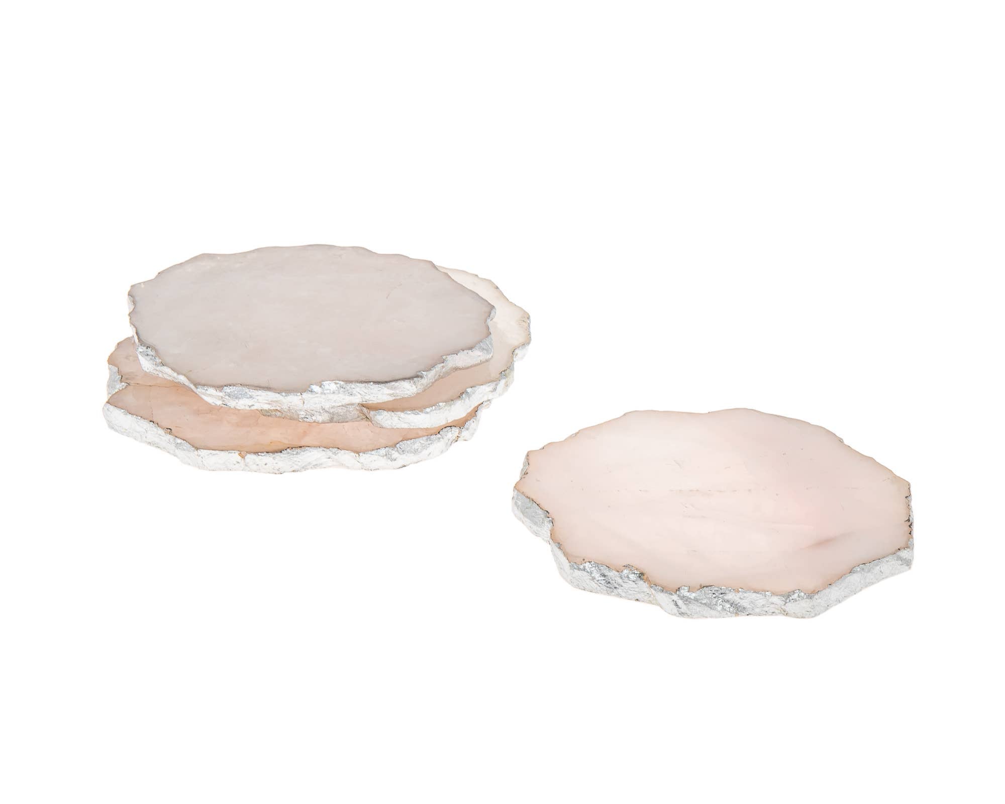 Set of four Rose Quartz Coasters Silver