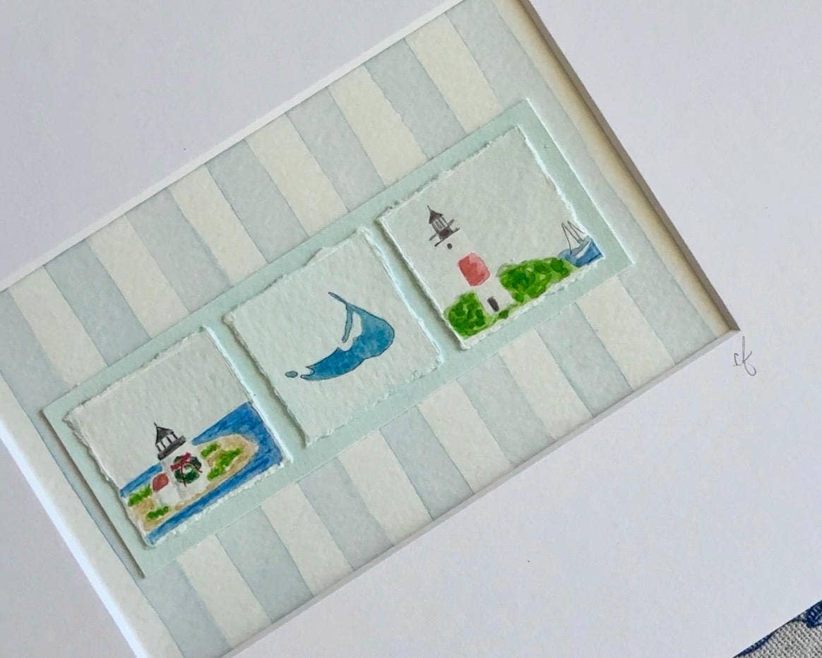 Mini Nantucket Watercolor Paintings, Framed (8 x 10): American Flag