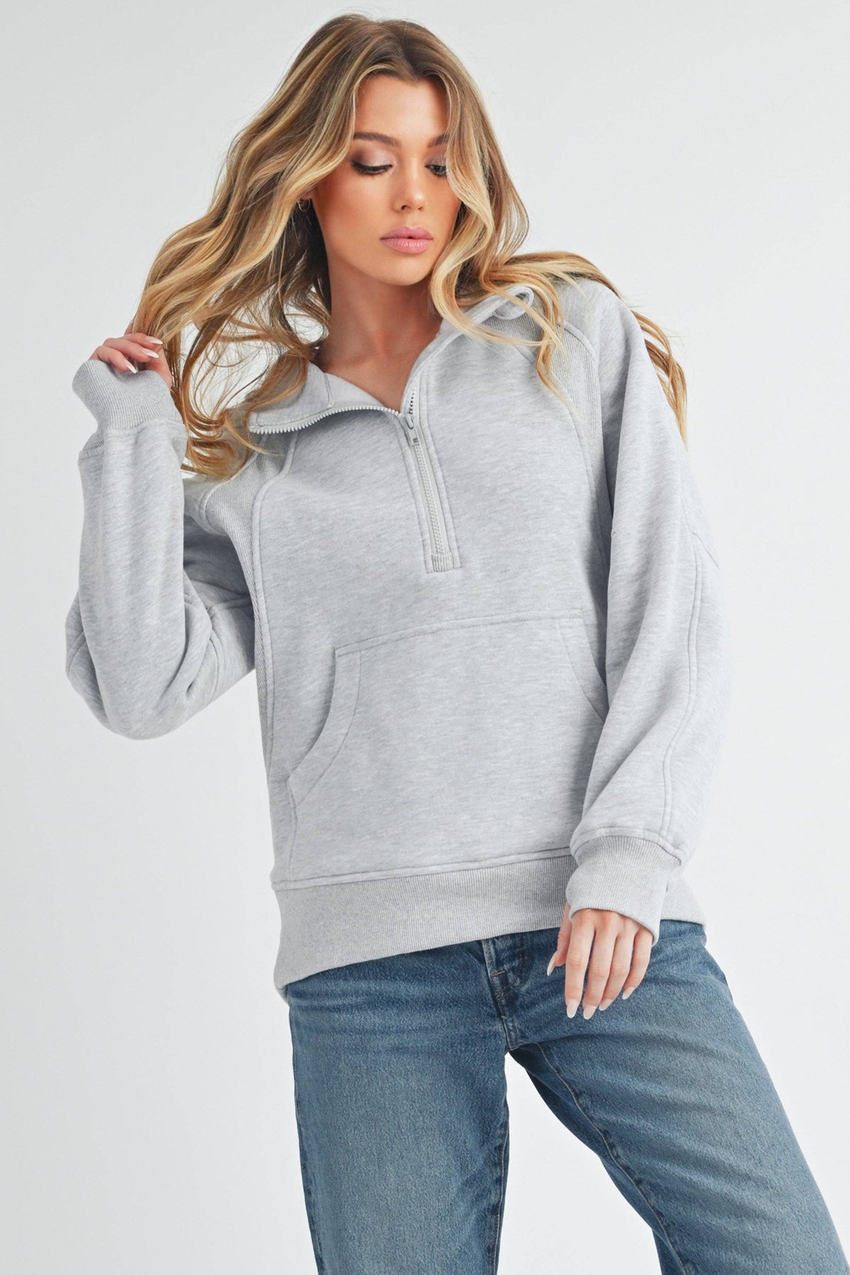 Long Drea Half-Zip Hoodie: Heather Grey