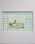 Nantucket Lighthouse Watercolor Painting with Matte Frame: Blue Stripes / 8x10 Frame