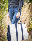 Havana Color Block CanvasTote: Navy w/ Navy Anchor
