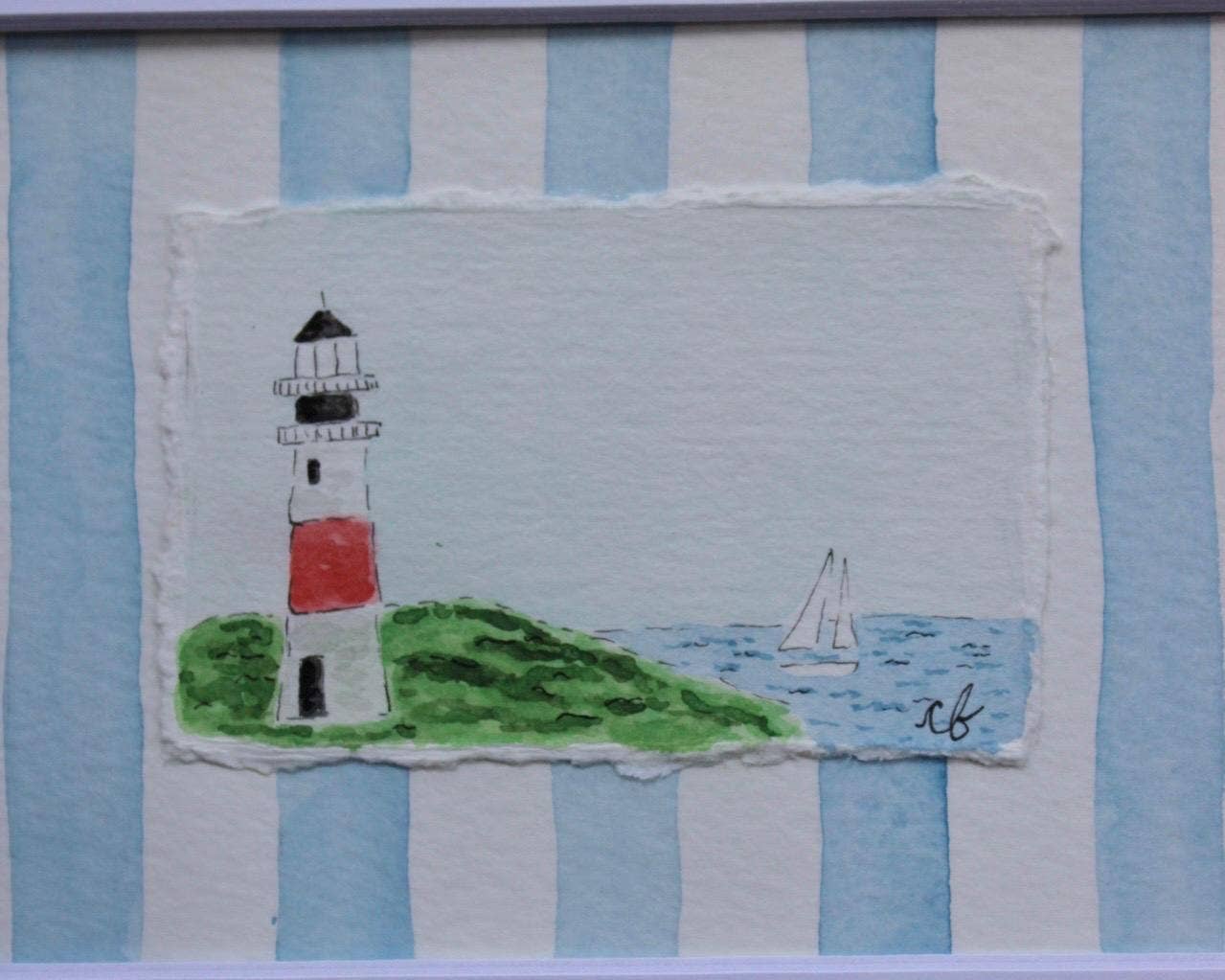 Nantucket Sankaty Lighthouse Watercolor Painting, Framed