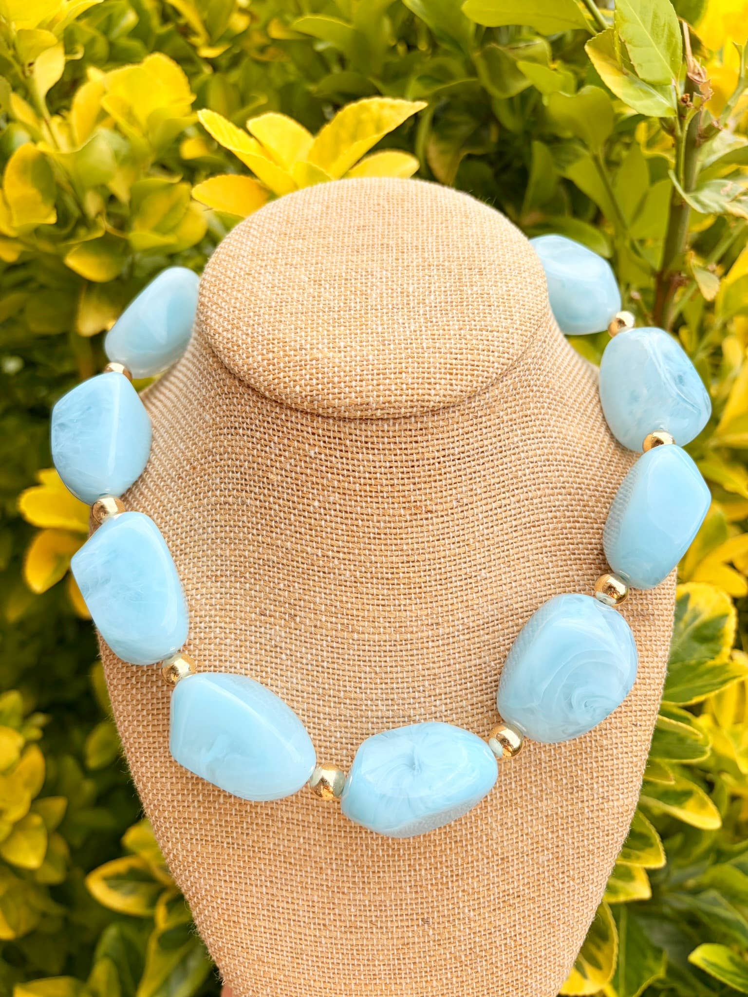 Light Blue Pebble Beaded Necklace
