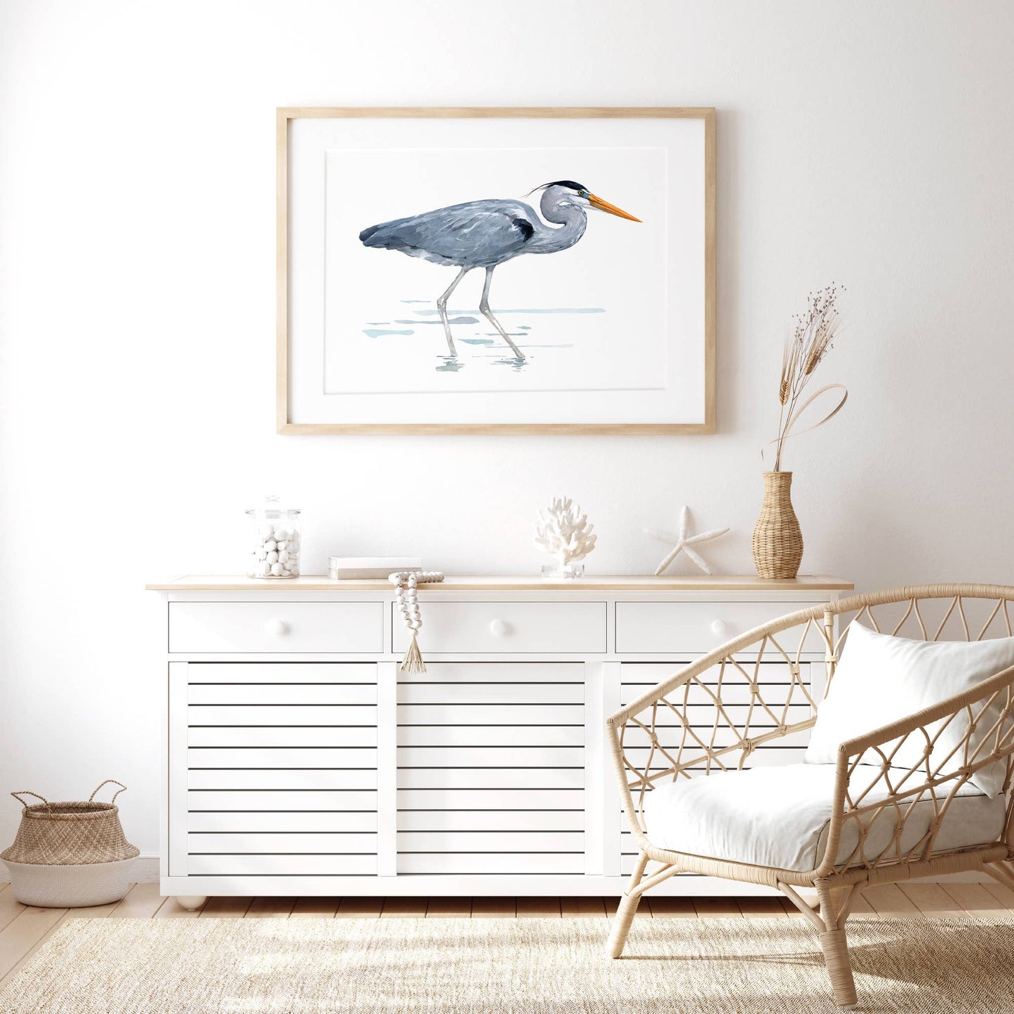 Great Blue Heron Watercolor Art Print, Bird Art: 5x7 (8x10 mat)