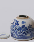 Blue & White Porcelain Bird & Flower Large Round Storage Jar