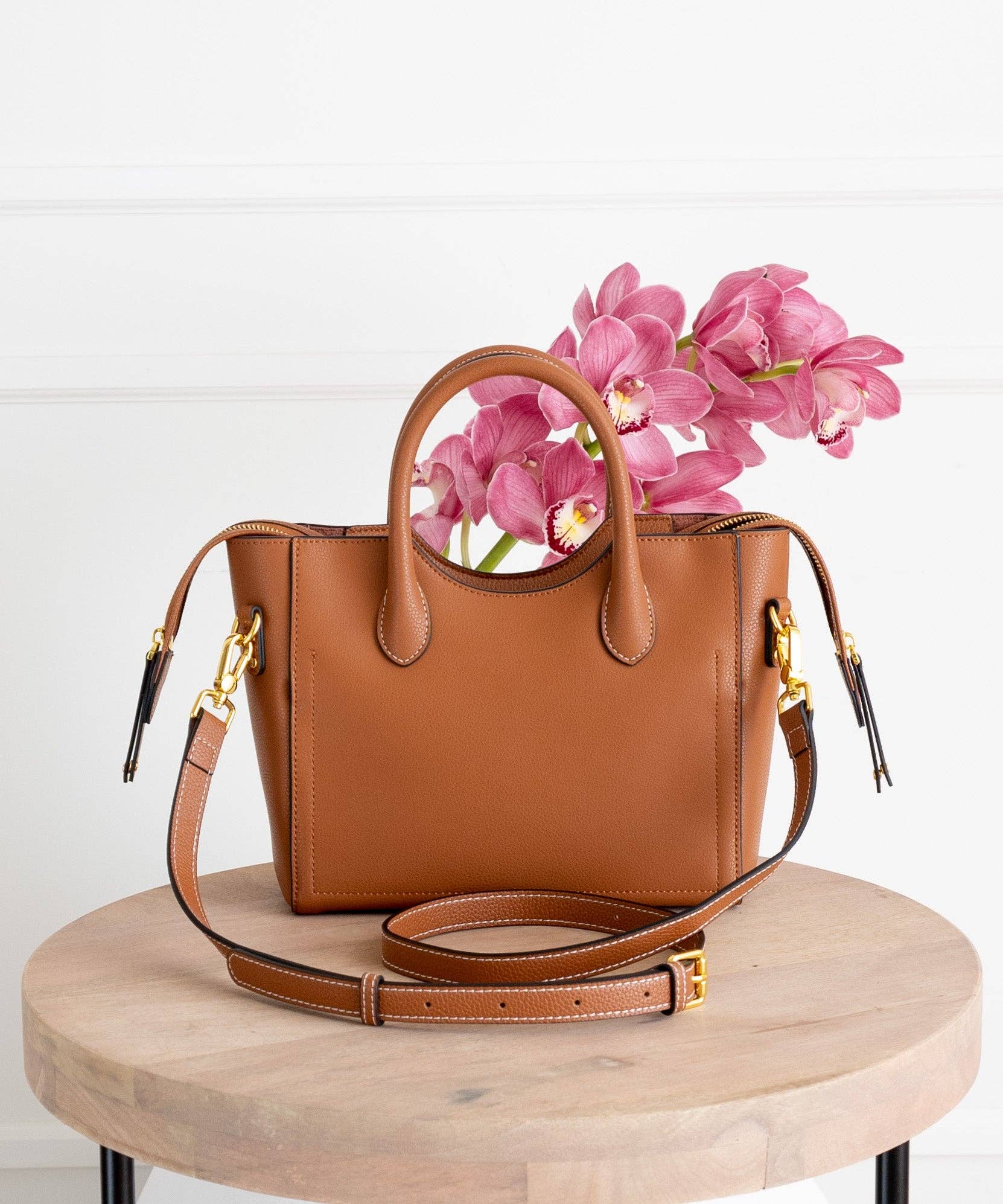 Lilly Satchel - Genuine Leather: Cognac