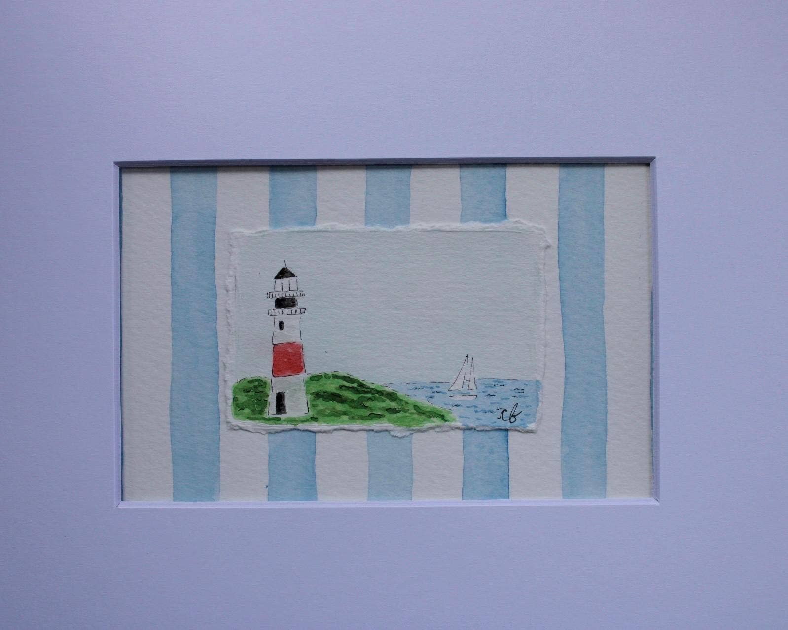 Nantucket Sankaty Lighthouse Watercolor Painting, Framed