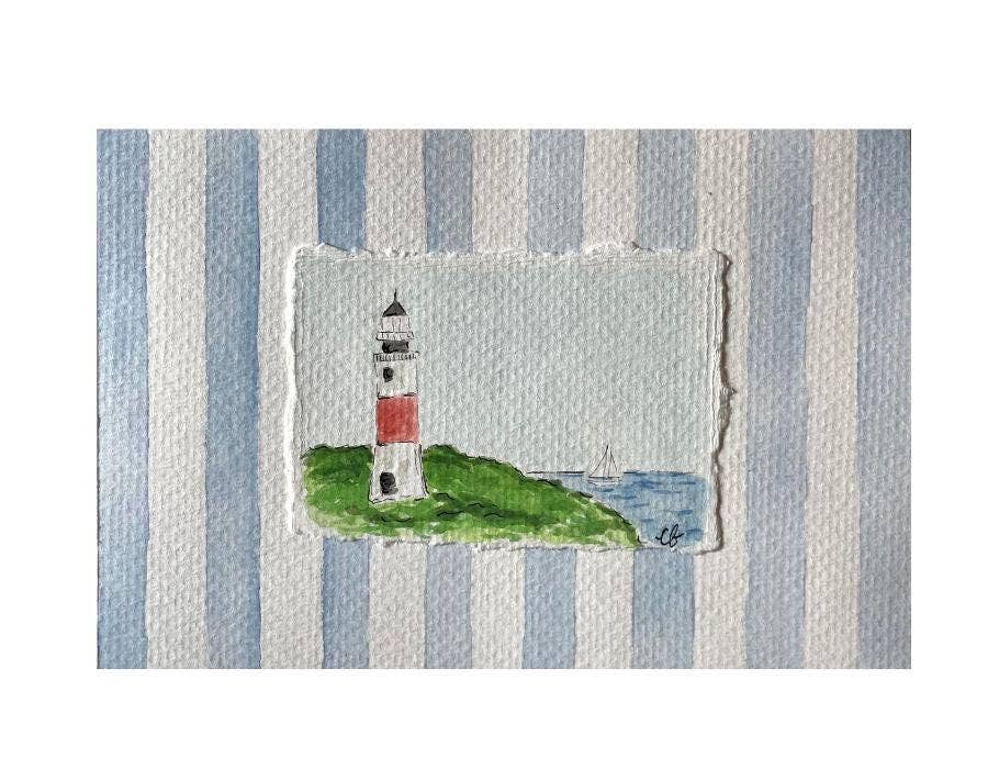 Nantucket Sankaty Lighthouse Watercolor Painting, Framed