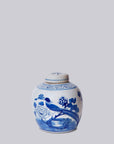 Blue and White Porcelain Pheasant Lidded Round Storage Jar