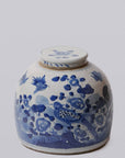 Blue & White Porcelain Bird & Flower Large Round Storage Jar