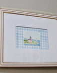 Nantucket Lighthouse Watercolor Painting with Matte Frame: Blue Stripes / 8x10 Frame