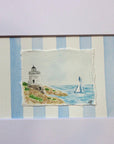 Castle Hill Lighthouse Watercolor Painting, Framed 8 x 10