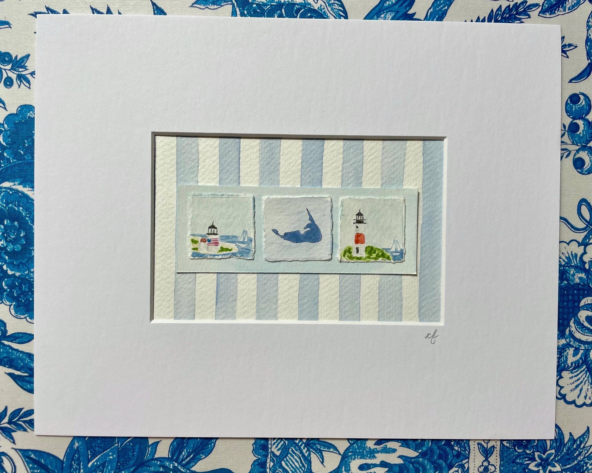 Mini Nantucket Watercolor Paintings, Framed (8 x 10): American Flag