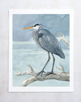 Great Blue Heron on Branch Watercolor Painting: 8x10 (11x14 mat)