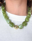 Green Cube Bead Necklace with Gold Ball