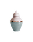 Lamb's Ear Blue Color Block Ginger Jar with Gold Accent