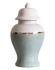 Lamb's Ear Blue Color Block Ginger Jar with Gold Accent