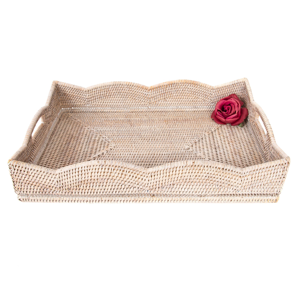 Artifacts Rattan Scallop Collection Rectangular Tray: White Wash