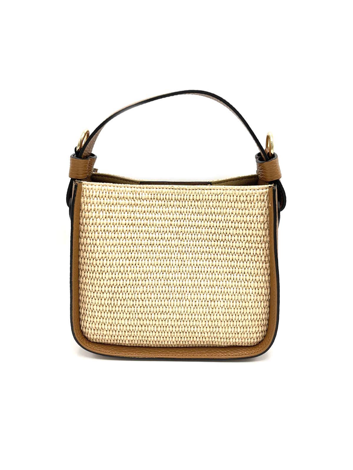 Leather and Straw bag, Made in Italy, Camel