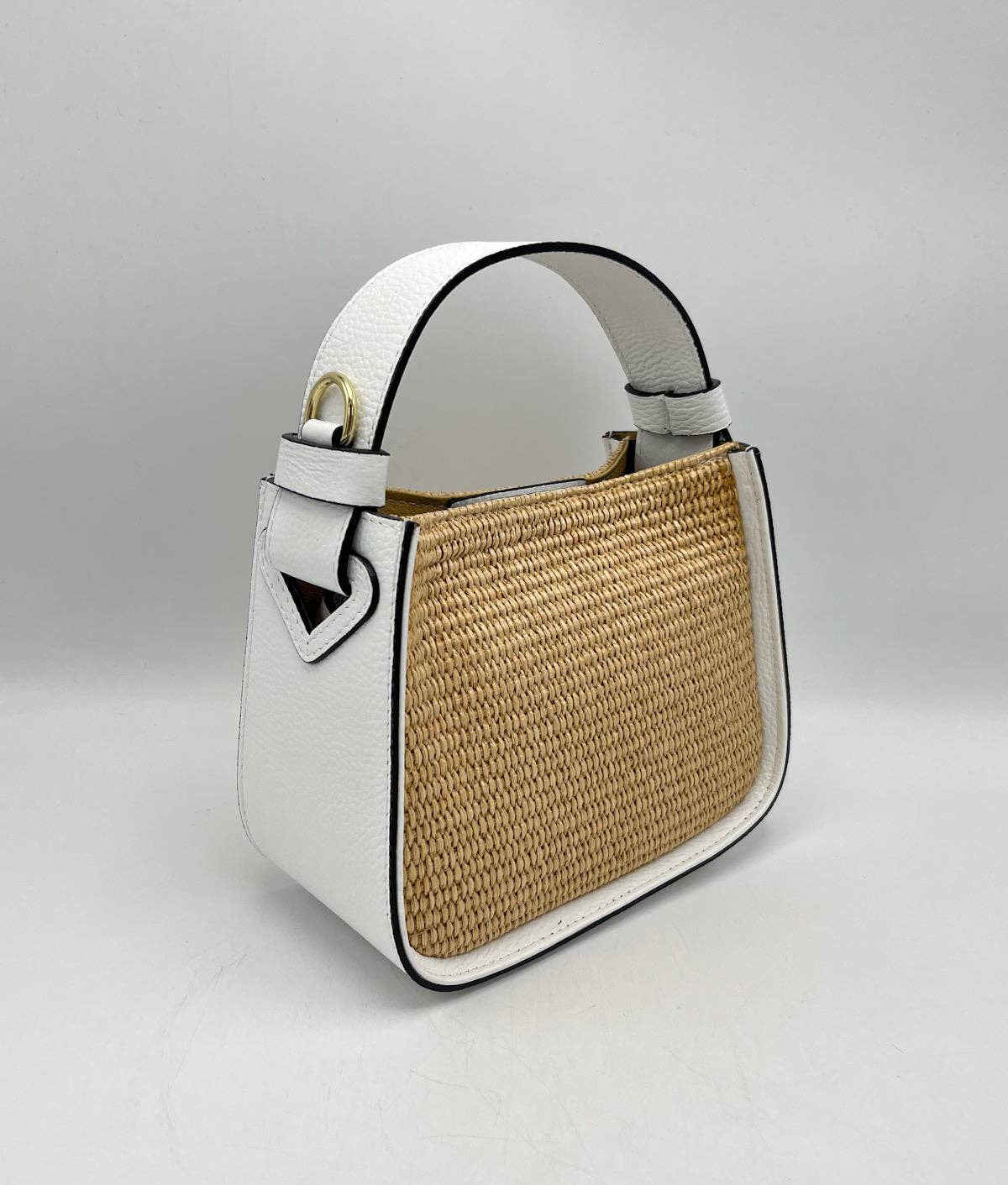 Leather and Straw bag, Made in Italy, White