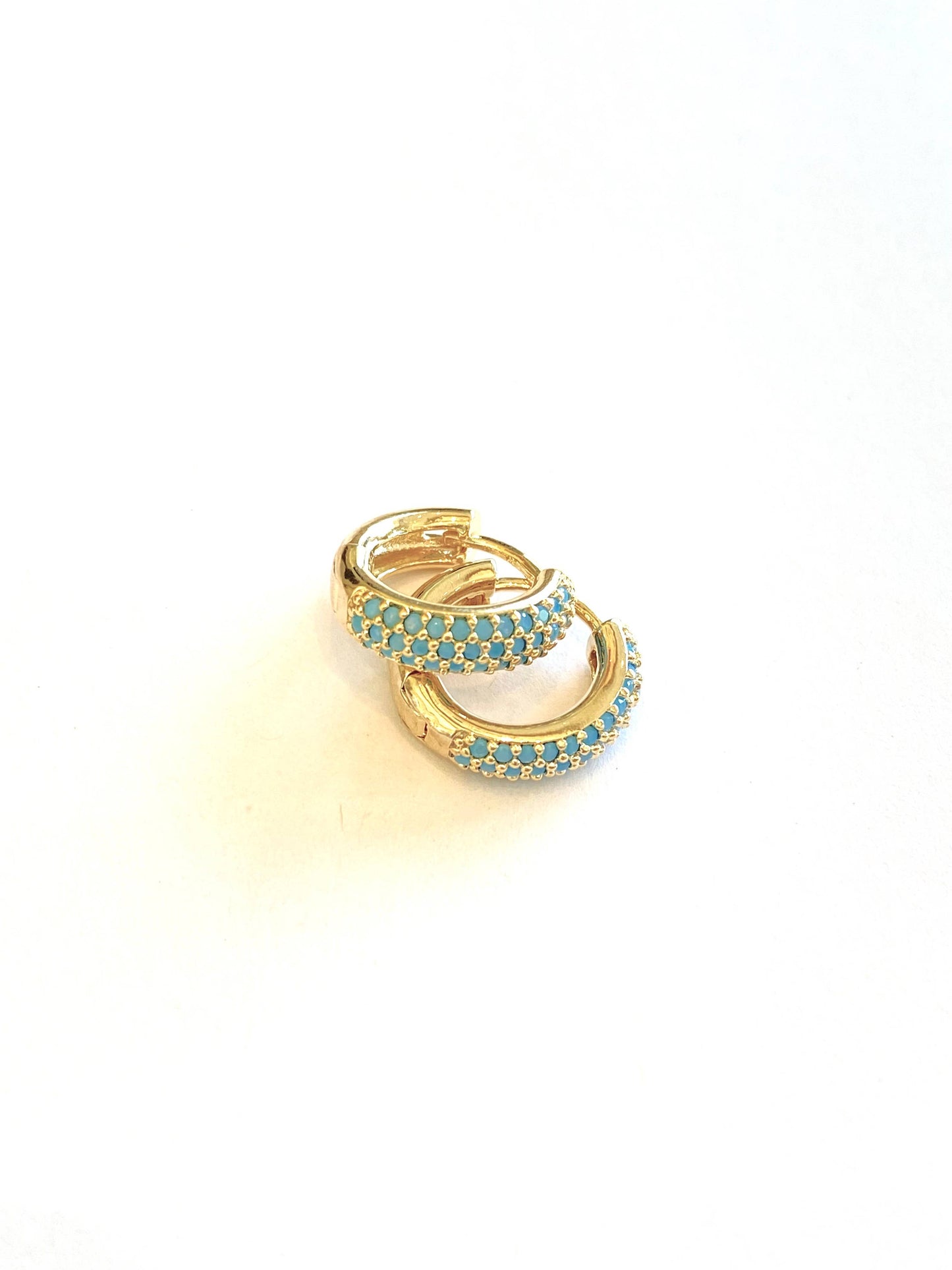 Delicate Small Hoop Crystal Earrings: Turquoise