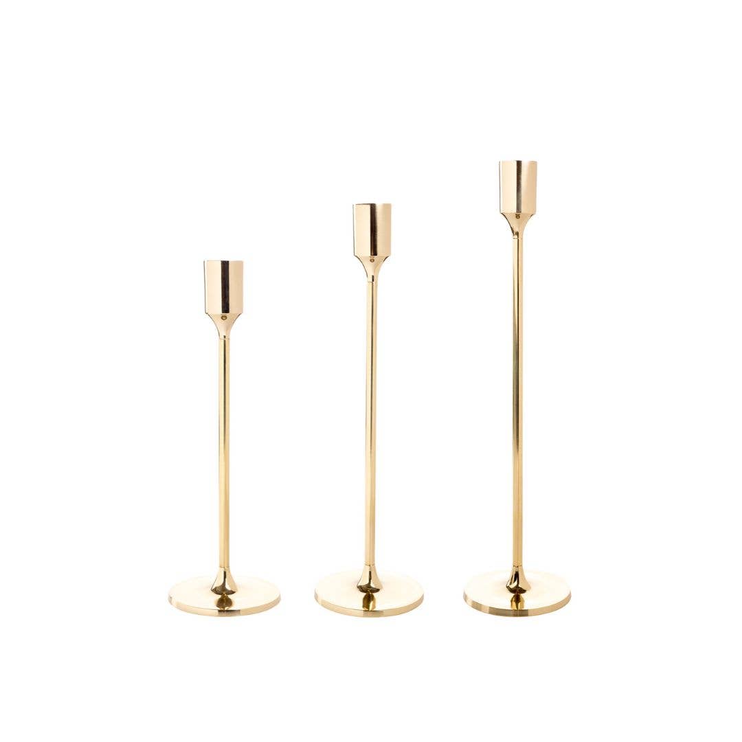 Set of 3 Polished Brass Candle Holders