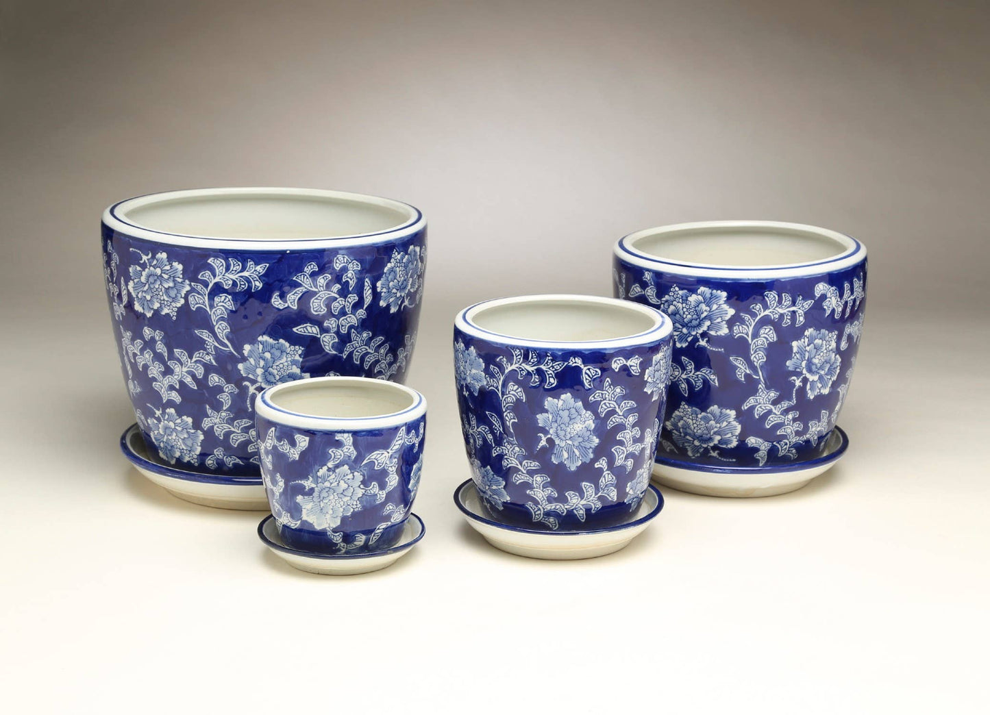 Blue and White Floral Planter Set of 4