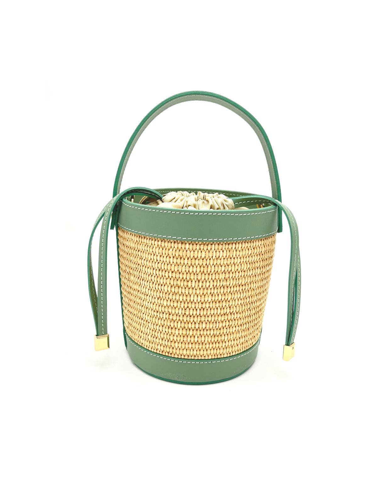 Leather and Vienna straw bag, Made in Italy, Green