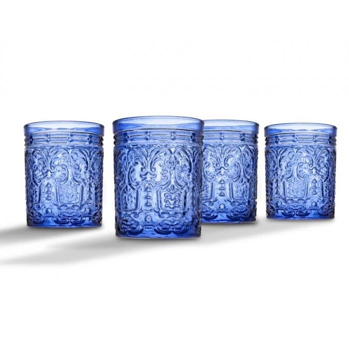 Set of Four Jax Blue Drinkware: Non Leaded Crystal