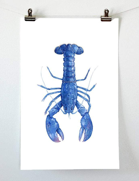 Blue Lobster Watercolor Print, Nautical New England Wall Art: 8x10 (11x14 mat)