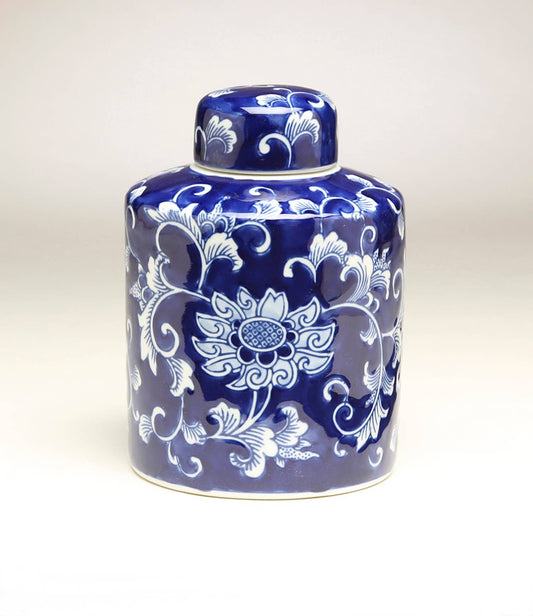 Blue and White Floral Design 8" Ginger Jar